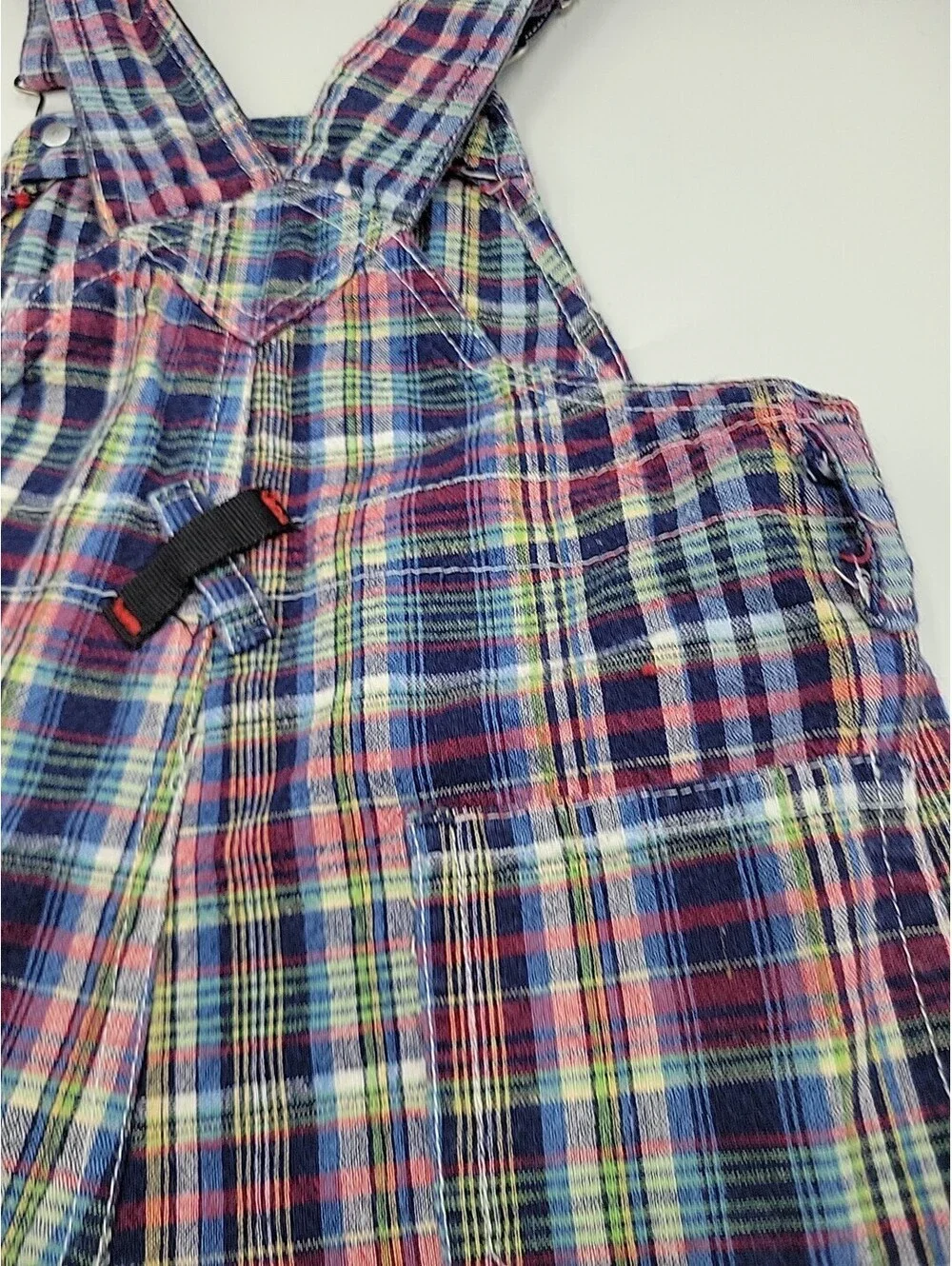OshKosh B'Gosh Boys Size 24 Months Shortalls Blue, Red, White Plaid VTG